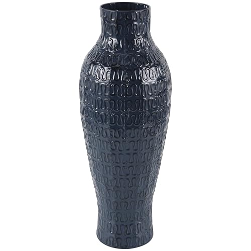Deco 79 Metal Decorative Vase Dimensional Textured Centerpiece Vase with Wavy Pattern, Flower Vase for Home Decoration 9″ x 9″ x 24″, Dark Blue