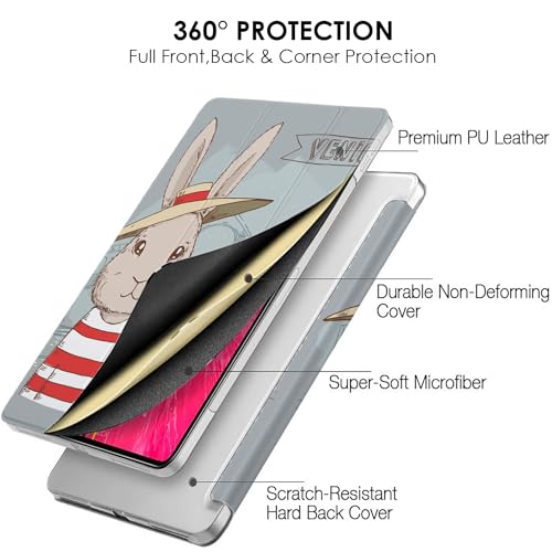 Image of DuraSafe Cases iPad PRO 12.9 4 Gen 2020 [ iPad 12.9 Inch 4th ] A2229 A2069 A2232 A2233 MY2H2HN /A MXAT2HN /A MXAV2HN /A Trifold Printed Hard Smart PC Transparent Back Cover - Bunny Hat