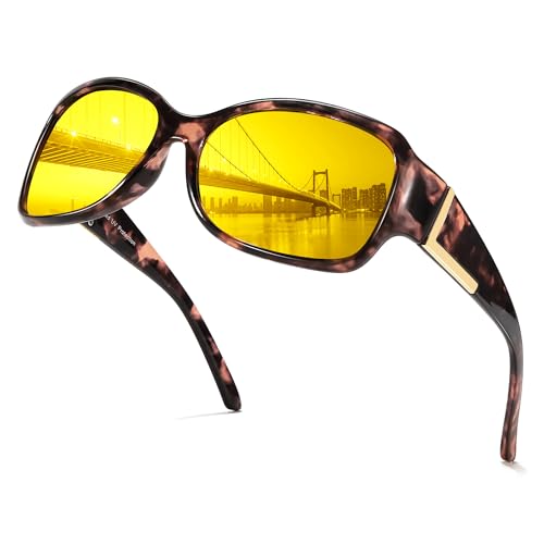 LVIOE Night Driving Glasses for Women Anti Glare Wrap Around Night Vision Glasses Polarized Yellow Nighttime Glasses