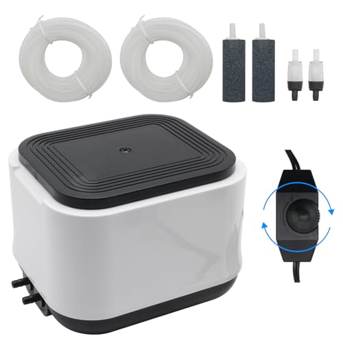 HUIXHAO Aquarium Air Pump Ultra Quiet for Fish Tank 300Gallon,Including Air Stones, Tubing, Check Valve,2 Air Outlets Adjustable Fish Tank Aerator for Livewell 190GPH 5W,Bubbler