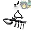 ECOTRIC 50In Landscape Rake Compatible with Category-0 Cat0 Tractor 3 Point & 5-Position Angle Adjustment for Garden, Farm, Grass Steel Powder Coated Black