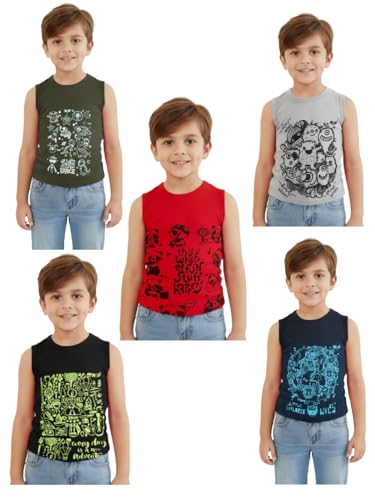Image of HAP Boys Printed Mega Vest | 100% Cotton Multi Color Tank top |Sleeveless Tshirt