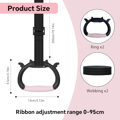 Image of Proberos Home Gymnastics Rings with 2m Adjustable Nylon Straps Anti Slip Handles Indoor Fitness Exercise Rings for Kids Children