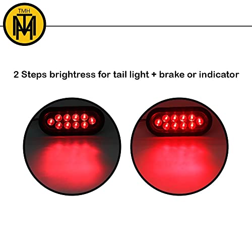 Tmh Pack Of 2 6 Inch 10 Led Smoked Lens Oval Flush Mount Red Stop Turn Signal Brake Marker Tail Led Light For Truck Trailer Rv Bus 12V Rubber Grommet Plug Included #TOP2