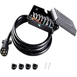 Qinjia 8ft 7-Way Trailer Plug Wiring Harness with 7 Gang Trailer Junction Box,[10-14AWG],Heavy Duty