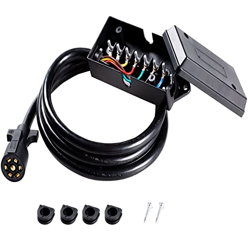 Qinjia 8Ft 7-Way Trailer Plug Wiring Harness With 7 Gang Trailer Junction Box,[10-14Awg],Heavy Duty 7 Way Plug Inline Trailer Cord #TOP1