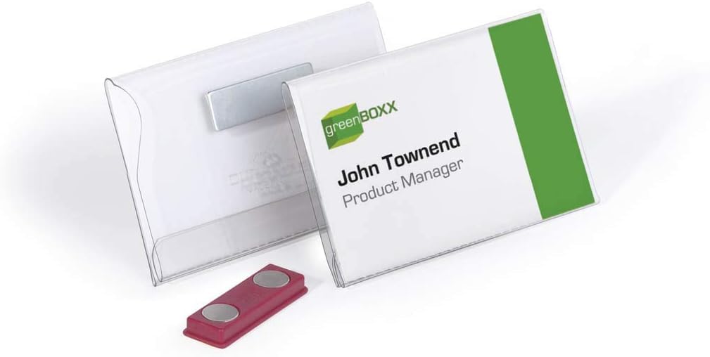 Durable Name Badge 54 x 90mm with Magnet Transparent - Pack of 25 Badges - Includes Blank Insert Cards - Perfect For Events and Visitor Management
