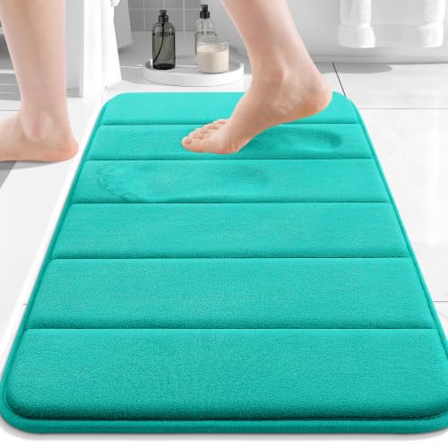 Image of Buganda Memory Foam Soft Bath Mats - Non Slip Absorbent Bathroom Rugs Rubber Back Runner Mat for Kitchen Bathroom Floors 16 inchx24 inch, Peacock Green