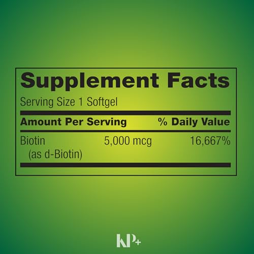 Image of KP+ Biotin 5,000 mcg | Hair, Skin & Nail Health | Gluten Free | 120 Softgels | Pack of 2