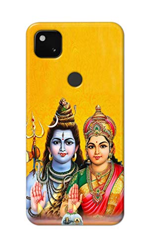 Image of PRINTFIDAA Lord Shiva Parvati Yellow Background Printed Designer Hard Back Case Cover for Google Pixel 4A -(SF) MVN1008