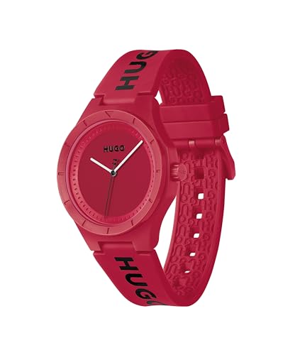 Image of HUGO #Lit for Him Qtz Basic Red Round Dial Men's Watch|Red Silicone Material|Red Silicone Color Band - 1530346