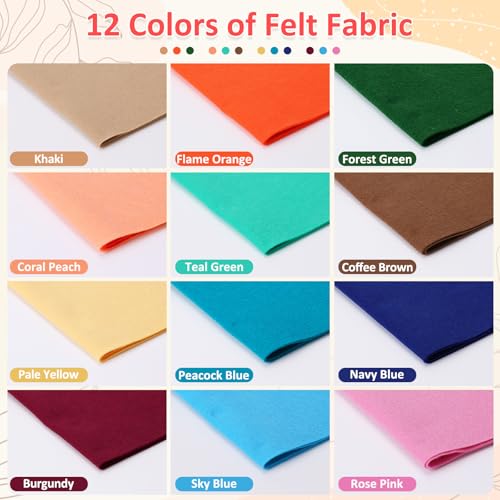 Image of XSEINO 12 Rolls 8 inchx35 inch 1.4mm Thick Soft Felt Fabric Sheet 12 Assorted Vintage Series Colors Felt Pack for DIY Craft Sewing Squares Nonwoven Patchwork