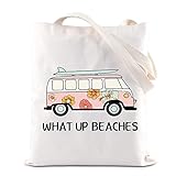 FOTAP Girls Getaway Gift Beach Lover Gift What Up Beaches Tote Bag Summer Beach Trip Gift Hawaiian RV Tote Bag Hawaiian Lover Gift (BEACHES tote)