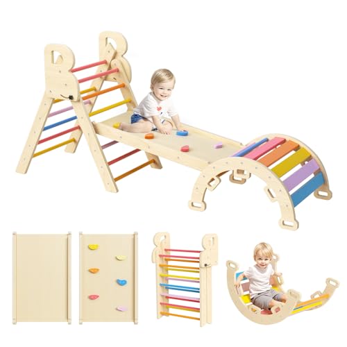 pikler triangle set climbing toys for toddlers 1-3 inside montessori indoor playground jungle play gym gift for 1 2 3 4 year old boys girls rainbow