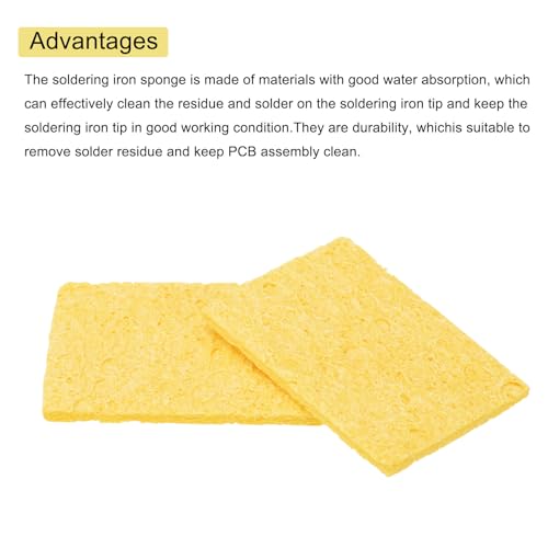 Image of MECCANIXITY 40PCS Soldering Sponge 50 x 35mm Rectangle Deep Yellow Cleaning Pad Welding Tip Iron Replacement for Cleaning Soldering Iron 2mm Natural Thickness 11mm Water Absorption Thickness