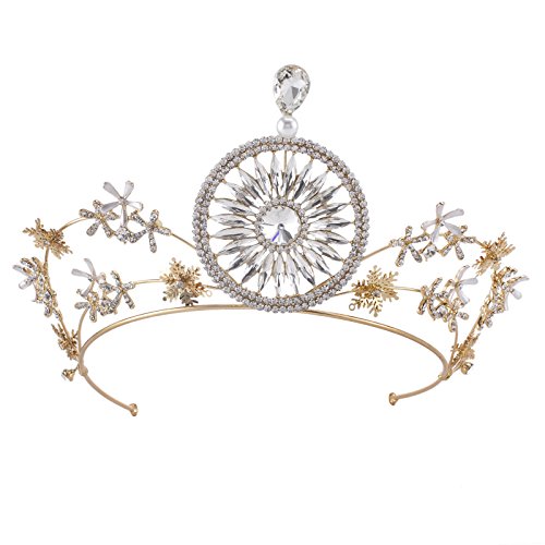 FUMUD Flower Gold Crystal Pearls Crown for Women - Rhinestone Queen Tiara for Wedding, Birthday, Prom, Pageant, Quinceanera,Hallowen Day, Costume Hair FUMUD Flower Gold Crystal Pearls Crown for Women - Rhinestone Queen Tiara for Wedding, Birthday, Prom, Pageant, Quinceanera,Hallowen Day, Costume Hair