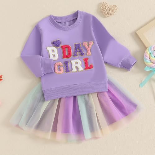 Babieshouse Toddler Baby Girl Birthday outfits Emboridery Birthday Girl Crewneck Sweatshirt Tutu Skirt Fall Winter Clothes2