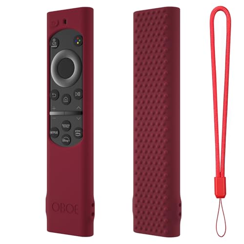 Image of OBOE Silicone TV Remote Cover for Samsung Remote BN59-01311, Wine Red | Compatible with Samsung QLED TV Remote, Half Wrap Protective Case, With Loop, Remote Not Included
