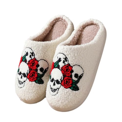 Slippers for Women Fuzzy Plush Anti - Skid Slip-ons Indoor Outdoor House Shoes with Halloween Christmas Birthday Fun Patterns