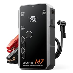 LUCKFIRE M7 TÜV-Zertifizierte Auto Starthilfe Powerbank für Pkw, SmartIgnition 12V Jump Starter Powerbank mit Kompressor, 60Wh Tragbarer Booster für bis zu 10-L Benzin- und 8, 5-L Dieselmotoren