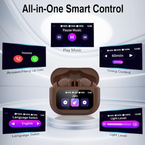 Image of Thunelec Wireless Earbuds with Touch Screen, 2026 New Bluetooth 5.4 Headphones with ANC /ENC Mic, 50H HiFi Stereo Ear Buds with 5 EQ Modes, Transparency Mode, IPX7 Earphones for Running, Brown