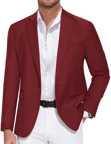 COOFANDY Men's Casual Blazer One Button Sport Coat Slim Fit Lightweight Suit Blazer Jacket Wine Red