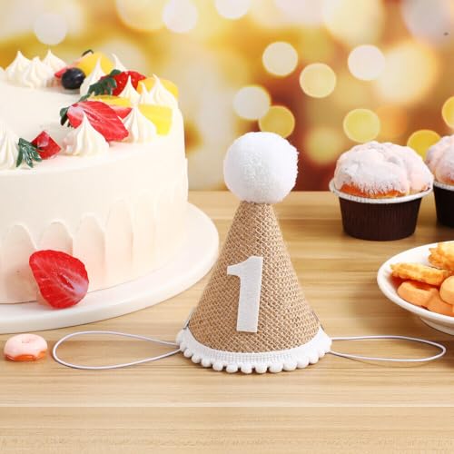 Image of BabyMoon 1 Year Birthday Cone Cap | Cake Smash | Baby Photography Cap | Brown
