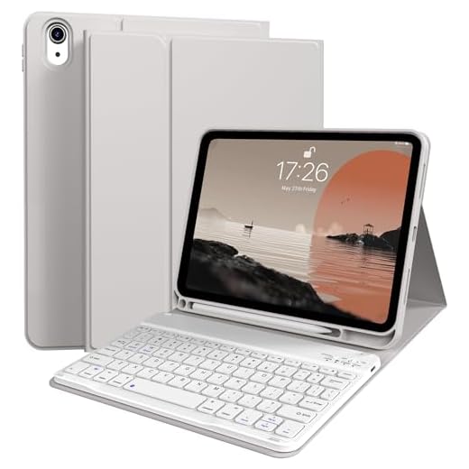 kenke for iPad 11/10th Gen Case with Keyboard 11/10.9 inch 2025 A16/2022, Detachable Wireless Bluetooth Keyboard Case Thin & Light with Built-in Left Side Pencil Holder, White Square Keycaps (Gray)