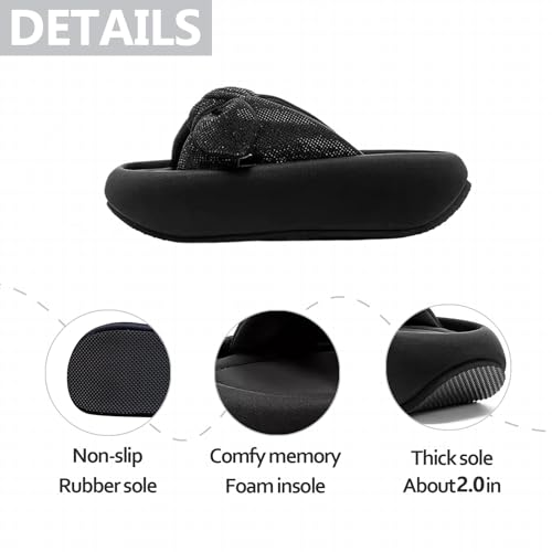 Womens Pillow Rhinestone Bow Thick Sole Slides Comfortable Lightweight Slip On Platform Round Open Toe Cloud Slide Sandals For Daily Indoor&Outdoor Casual3