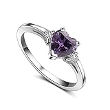 ACEFEEL 925 Sterling Silver Heart Shaped White Opal Engagement Promise Band Ring (Purple Cubic Zirconia, 10)
