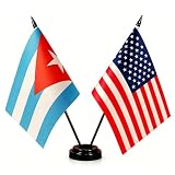 America & Cuban Friendship Twin Desk Flag, US Cuban Table Flags, 8 x 5 Inches American & Cuba Deluxe Desk Flag Set - Miniature USA & Cuban Stick Flag with Flag Stand