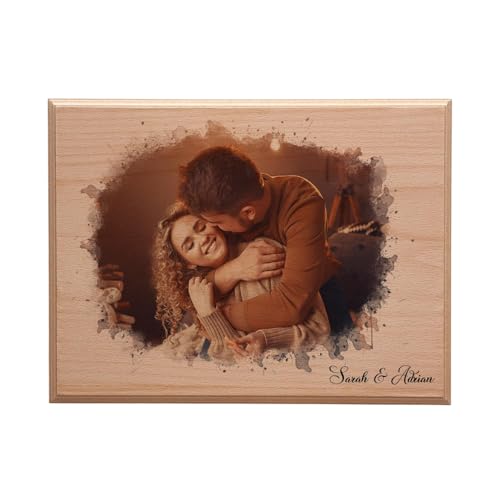udelf Custom Photo on Wood with Text Personalization, Engraved Photo with Watercolor Style, Rustic Cottage Wall Art