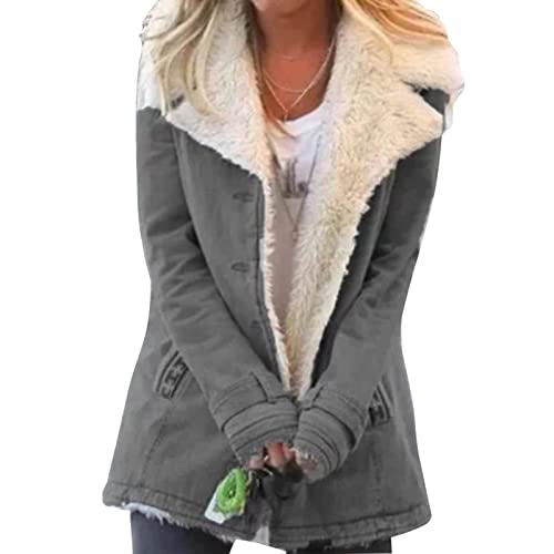 Jaqueta jeans feminina quente grossa de inverno com gola de lã forro de lã casacos jeans lapela sher