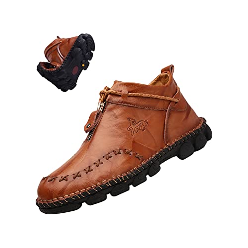 Men's Vintage Chukka Leather Boots,Mid-top Italian Hand-Stitching Non-slip Softsole Work Travel Casual Ankle Booties
