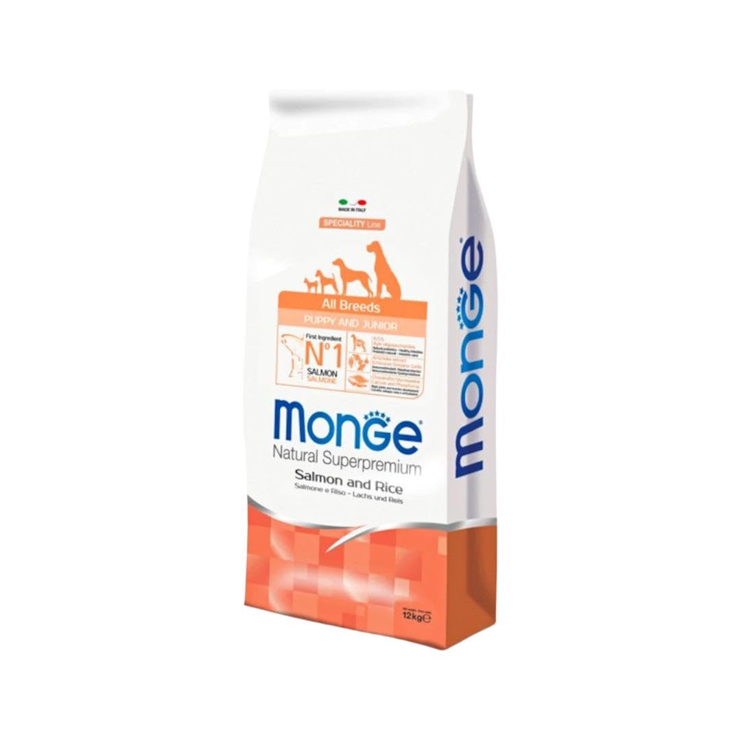 Monge All Breeds - Comida completa para perros y cachorros de todas las tallas, sabor salmón, 12 kg