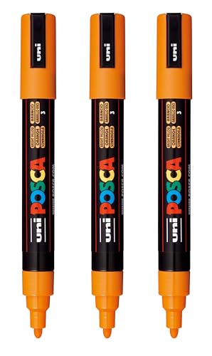 Image of posca PC-5M Water-Based Paint Markers, Reversible Medium Tip (1.8-2.5mm), Bright Yellow, 3 Count