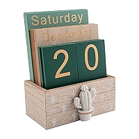 Wooden Calendar PATIKIL Vintage Wood Block Perpetual Calendar - Brown