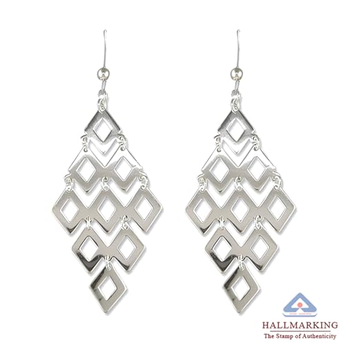 Image of TRUESILVER ACPL 925 Sterling Silver Dangle Earrings for Women | BIS Hallmarked Elegant Long Drop Earrings | Stylish Chandelier Design Jewelry