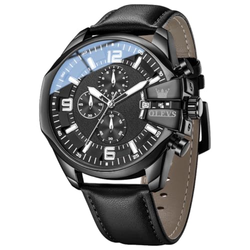Image of OLEVS Men Watch Big Face Chronograph Waterproof Leather Strap Fashion Watch