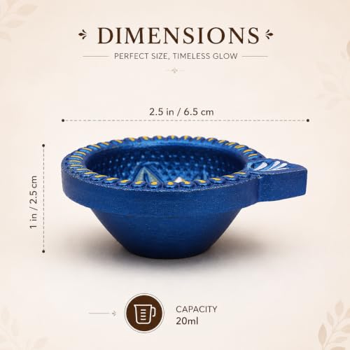 Image of Pure Source India Decorative Terracotta Handmade Design Diya Suitable for Diwali, Festive Occasion, Pooja /Mandir /Temple (3 X 3.5 X 1 INCH) (Multicolour) (4 PCS)