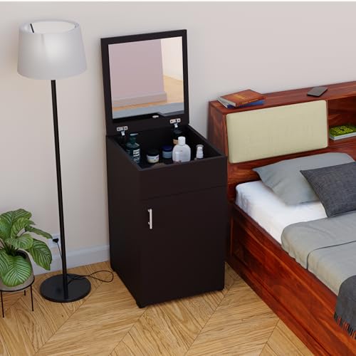Image of FURNIFLIX Engineered Wood Home Dressing Table with Mirror and Storage Vanity Unit for Bedroom Living Room - Wenge Finish