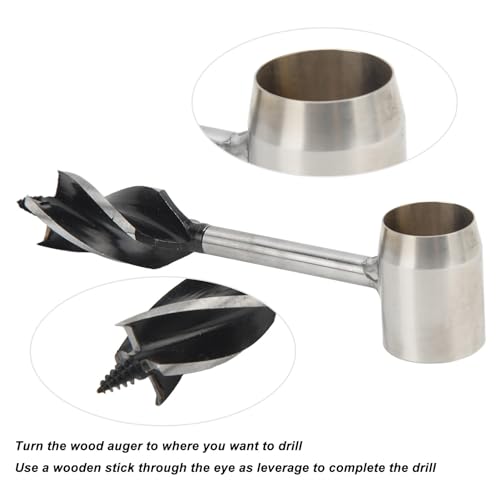 FAUOSWUK Bushcraft Settlers Tool Hand Auger Wrench Set including Storage Bag,Stainless Steel Multifunctional Portable Manual Wood Auger Drill Bit for Camping Bushcrafting (Black PU Leather - Image 3