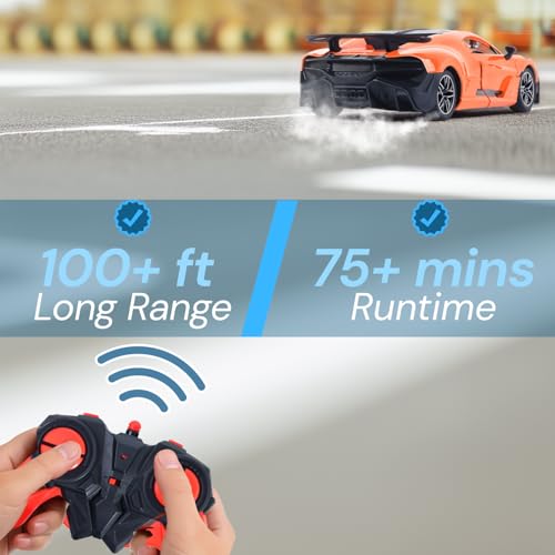 Image of Popsugar Door Opening Remote Control Car|Rechargeable 1200mAh Lithium Battery|C-Type Charging|75-Min Runtime|2.4G Long Range Remote (100+ ft)|HighSpeed RC Car|Gift for Kids|Made in India (Orange)