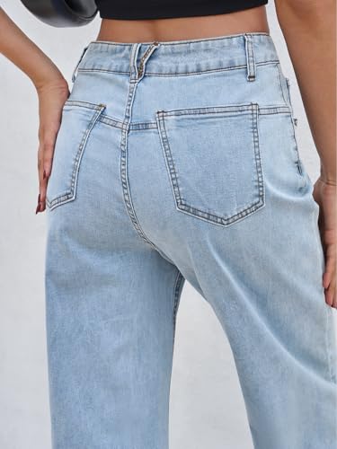 Cicy Bell Womens Baggy Horseshoe Jeans Boyfriend Wide Leg Vintage Mid Rise Cropped Denim Pants Light Blue4