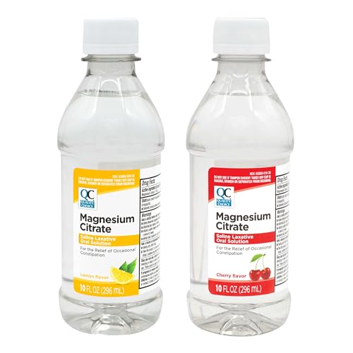 Quality Choice Magnesium Citrate Saline Laxative for Constipation Fast Acting Relief Colon Prep and Cleanse in Both Cherry & Lemon Flavor 10 Fl Oz per Bottle Clear Mag Citrate
