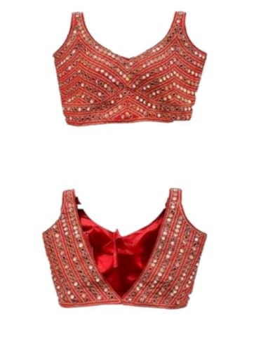 Women's Readymade Designer Fancy Blouse | Mirror Embroidery Work | Half Sleeves | Sequence V Neck