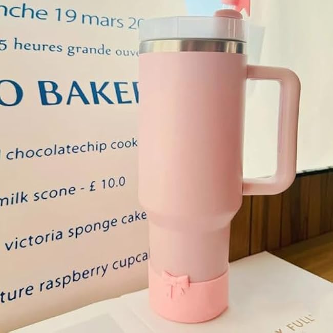 LUOTIVON 1Pcs Bow Protective Cup Boot for 20 30 40oz Stanley Bumper, Silicone Tumbler Bottom Sleeve Cover Accessories (Pink)