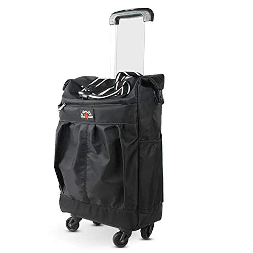 moxin Carro de la Compra con Carrito portátil, Bolsa Impermeable telescópica de Aluminio de Gran Capacidad con múltiples Bolsillos, Almacenamiento Conveniente para Viajes, Compras,Black