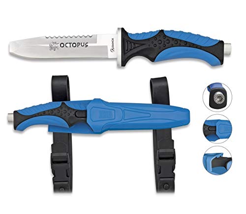Albainox 32332. Cuchillo Submarinismo Octopus Azul. Mango ABS y Goma. Herramienta para Caza, Pesca, Camping, Outdoor, Supervivencia y Bushcraft