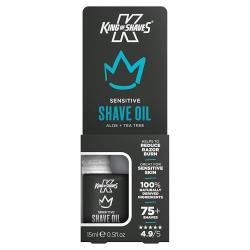King of Shaves Sensitive Shave Oil for Men Aloe Vera & Tea Tree Clear No Foam Shaving Oil for Precision Shaving Helps Reduce Razor Burn & Rash Vegan Travel Size 15ml